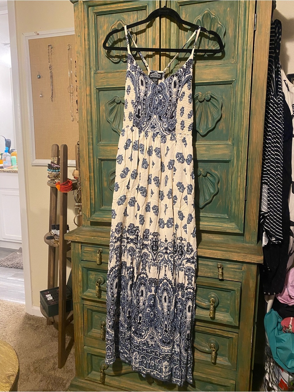 Angie Blue and White Paisley Maxi Dress